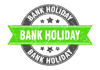 bank holiday round stamp with green ribbon. bank holiday