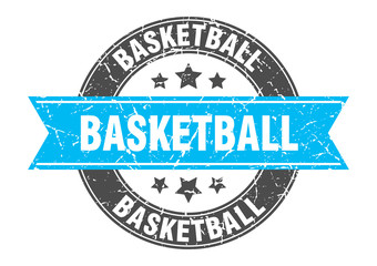 Fototapeta premium basketball round stamp with turquoise ribbon. basketball