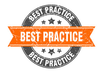 best practice round stamp with orange ribbon. best practice