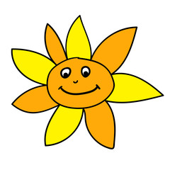 Cartoon linear doodle retro happy sun isolated on white background. Vector illustration.      