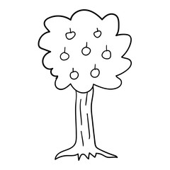 Cartoon doodle apple tree isolated on white background. Vector illustration.  