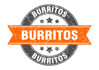 burritos round stamp with orange ribbon. burritos