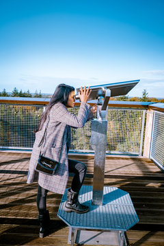Exloo Drenthe Netherlands, view at tower in the forest  during autumn