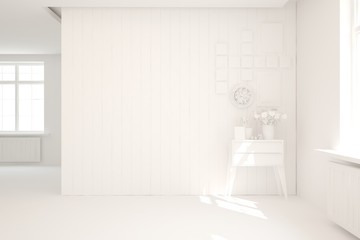 Fototapeta na wymiar Empty room in white color. Scandinavian interior design. 3D illustration