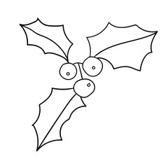 Cartoon doodle linear Holly berry isolated on white background. Vector illustration.  