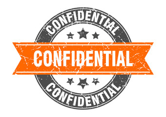 confidential round stamp with orange ribbon. confidential