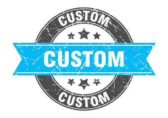 custom round stamp with turquoise ribbon. custom