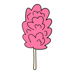 Cartoon linear doodle cotton candy on a stick isolated on white background. Vector illustration. 