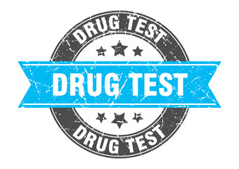 drug test round stamp with turquoise ribbon. drug test