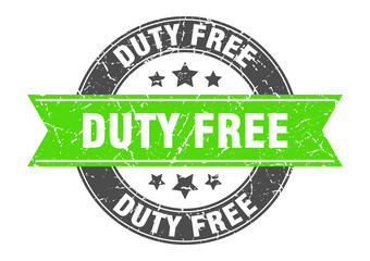Obraz premium duty free round stamp with green ribbon. duty free