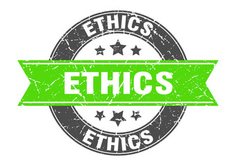 ethics round stamp with green ribbon. ethics