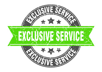 exclusive service round stamp with green ribbon. exclusive service