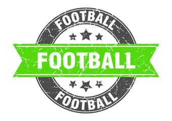 football round stamp with green ribbon. football
