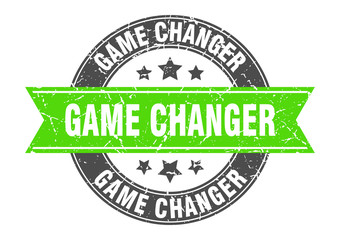 game changer round stamp with green ribbon. game changer