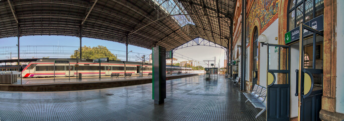 Fototapeta na wymiar Jerez de la Frontera, Cadiz, Spain - June 23, 2019: Panoramic view of the train station of Jerez de la Frontera, Cadiz, Spain