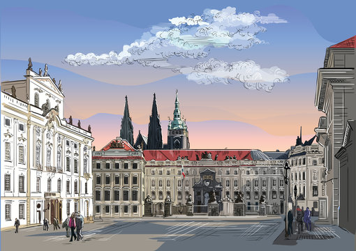 Colorful vector hand drawing Prague 1
