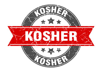 kosher round stamp with red ribbon. kosher