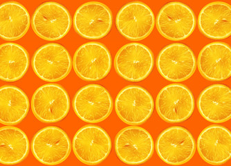 collage of many photos yellow circle of a lemon with a seed on an orange background, close-up, copy space