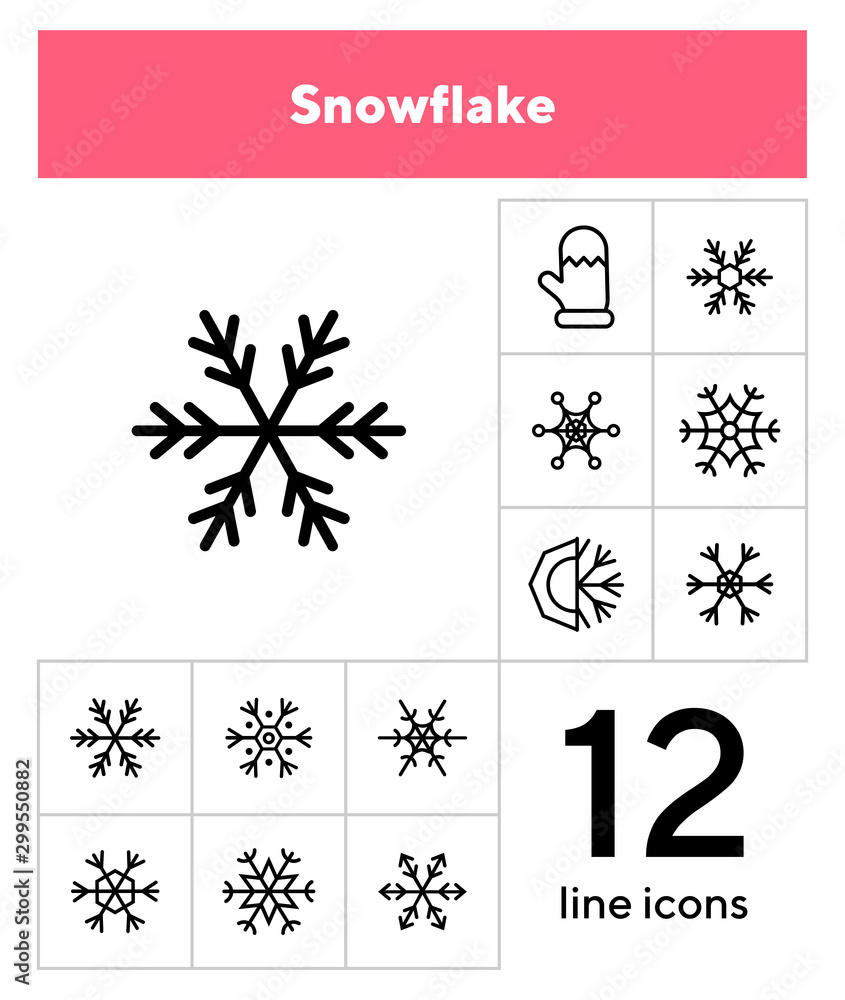 Aufkleber snowflake line icon set. set of line icons on white background. snowflake, frosted pattern, mitten. 