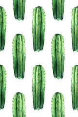 Seamless hand drawn watercolor pattern with hand painted exotic .cacti. Mexican style succulents background