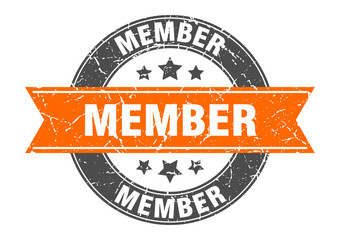 member round stamp with orange ribbon. member