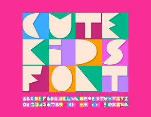 Vector colorful Cute Kids Font. Abstract bright Alphabet Letters, Numbers and Symbols