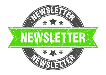 newsletter round stamp with green ribbon. newsletter