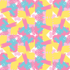 Naklejka na ściany i meble Cute abstract grunge texture. Colorful seamless pattern of brush strokes. Distressed background. Vector illustration. 