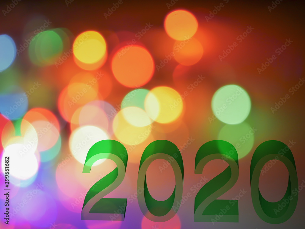 Poster 2020 new year the bokeh blur background image from a blurred light.