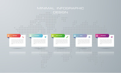  rectangle Infographic template with 5 options, workflow, process chart,Timeline infographics design vector can be used for workflow layout, diagram, annual report,  steps or processes. - Vector