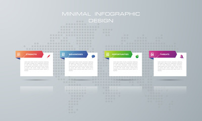 rectangle Infographic template with 4 options, workflow, process chart,Timeline infographics design vector can be used for workflow layout, diagram, annual report,  steps or processes. - Vector
