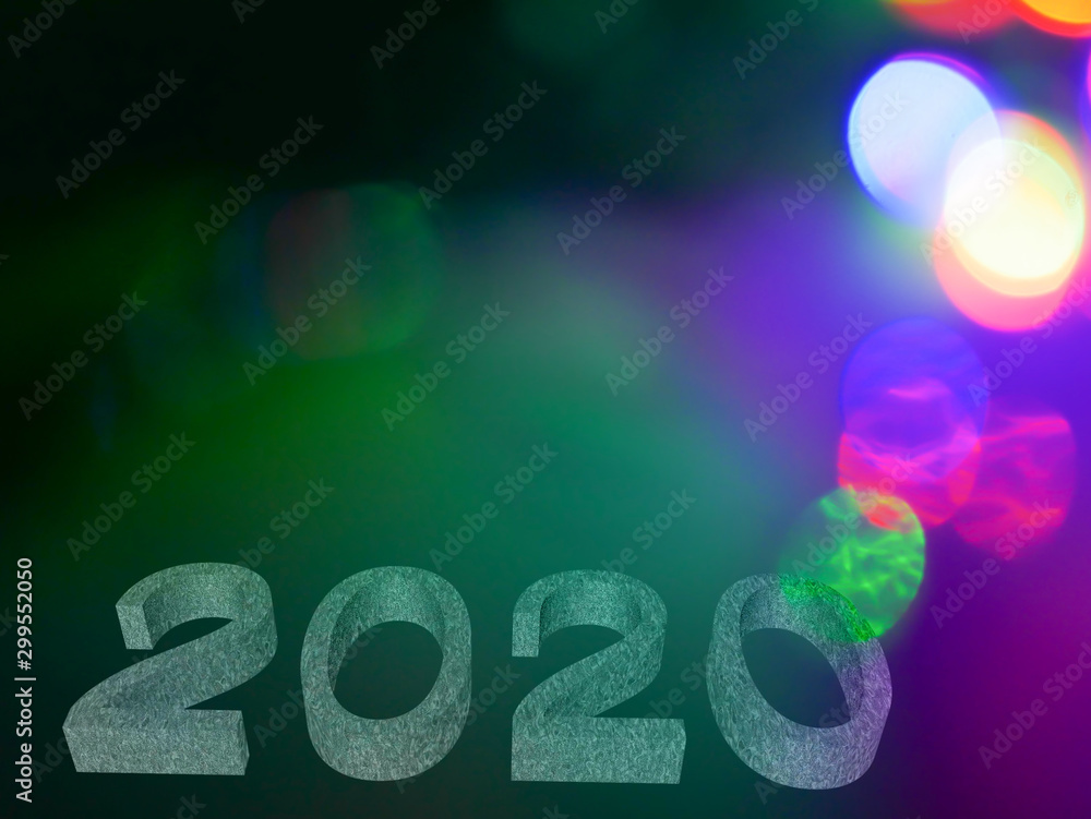 Poster 2020 new year the bokeh blur background image from a blurred light.