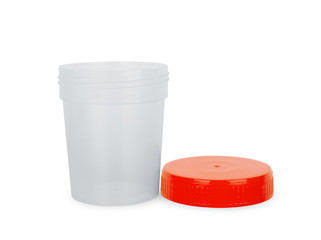 Sterile medical container for biomaterial with shadow on white background