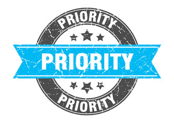Fototapeta premium priority round stamp with turquoise ribbon. priority