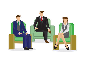 Businessman sitting together with colleagues talking. Concept of teamwork or corporate culture.