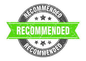 Obraz premium recommended round stamp with green ribbon. recommended