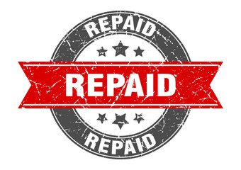 repaid round stamp with red ribbon. repaid