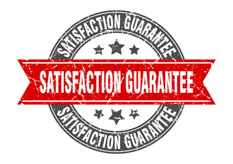 satisfaction guarantee round stamp with red ribbon. satisfaction guarantee