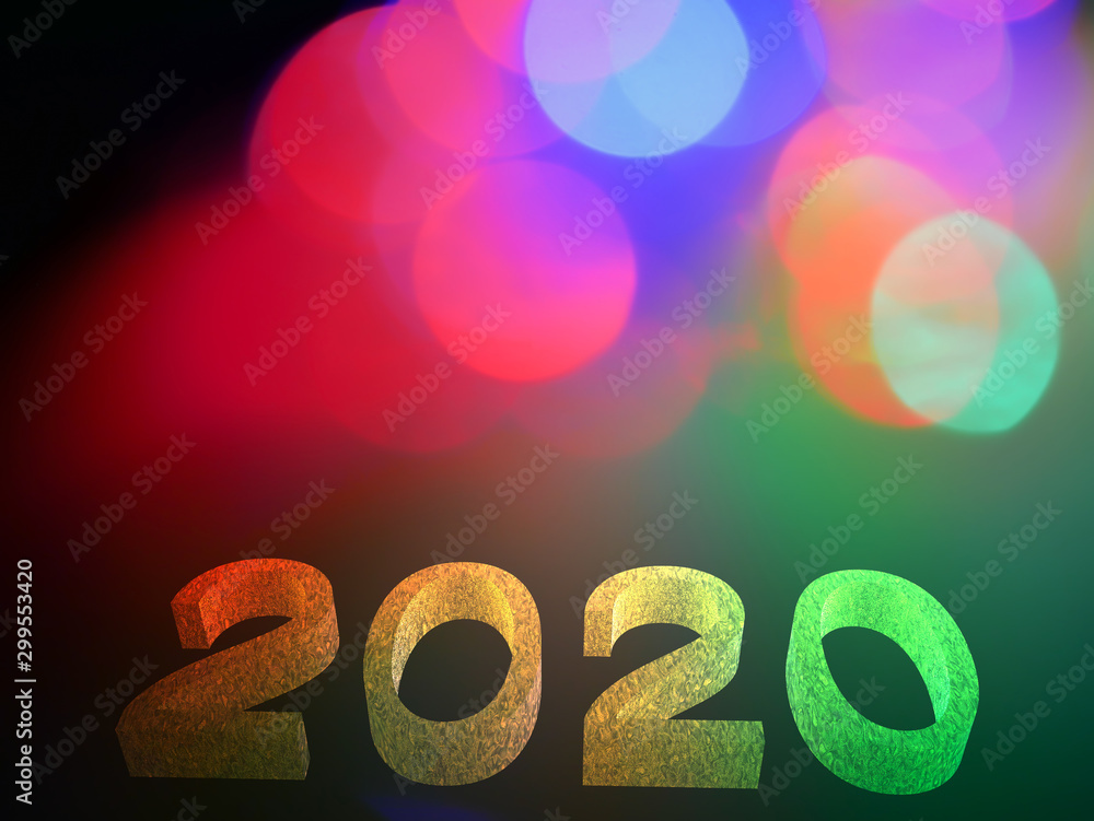 Poster 2020 new year the bokeh blur background image from a blurred light.