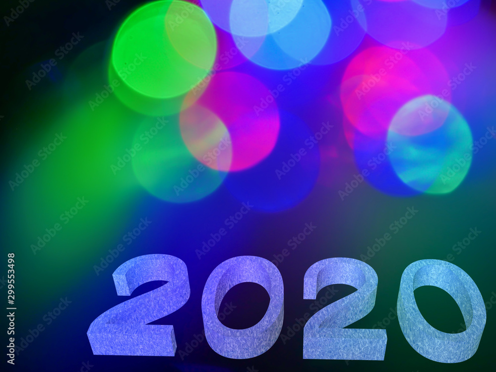 Poster 2020 new year the bokeh blur background image from a blurred light.