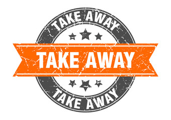 take away round stamp with orange ribbon. take away