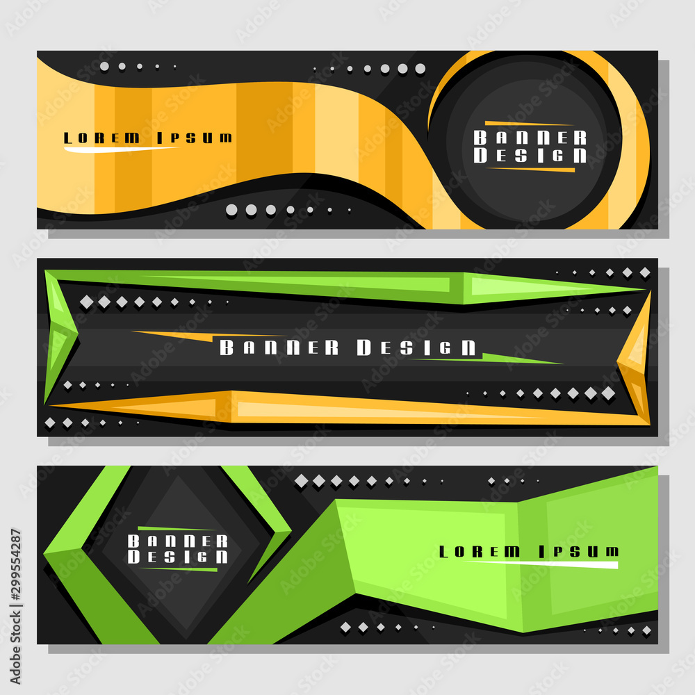 Wall mural vector set of horizontal futuristic banners, 3 layouts for website headers with geometric abstract p
