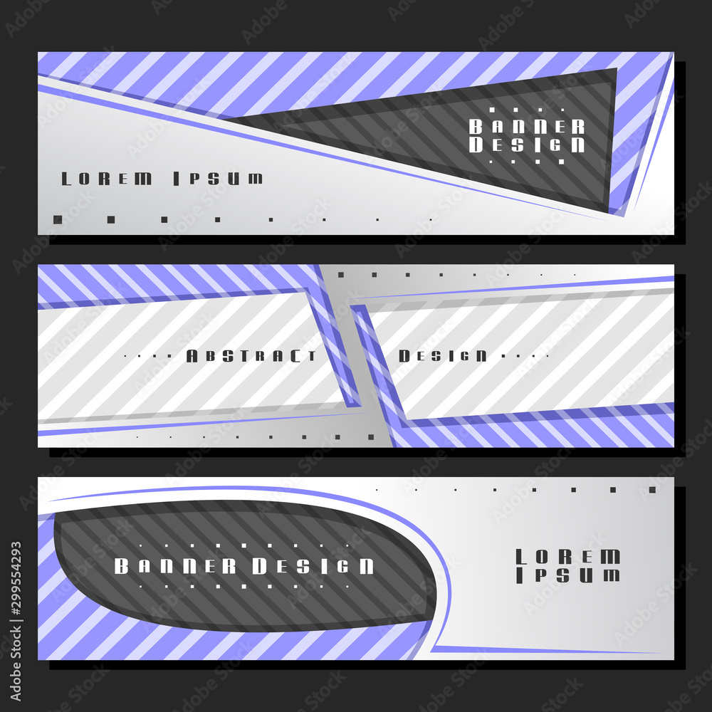Sticker vector set of horizontal futuristic banners, 3 layouts for website headers with geometric abstract p