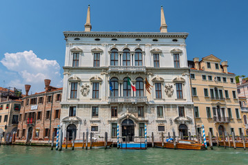 Fototapeta na wymiar The magnificent Palazzo Balbi overlooking the Grand Canal in Venice. Now home to the President and local government of the Veneto region of Italy.