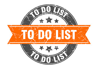 to do list round stamp with orange ribbon. to do list