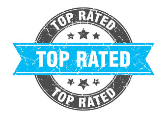 top rated round stamp with turquoise ribbon. top rated