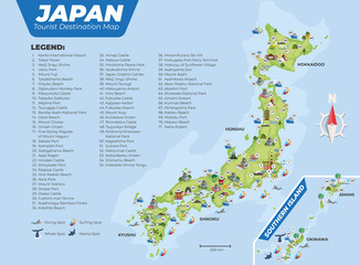 Japan tourist destination map with details