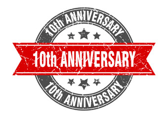 10th anniversary round stamp with red ribbon. 10th anniversary