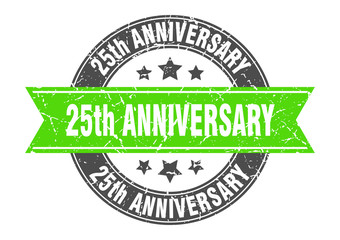 25th anniversary round stamp with green ribbon. 25th anniversary
