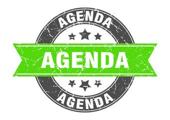 agenda round stamp with green ribbon. agenda